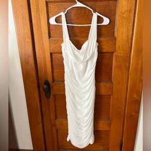 White off the shoulder body con dress